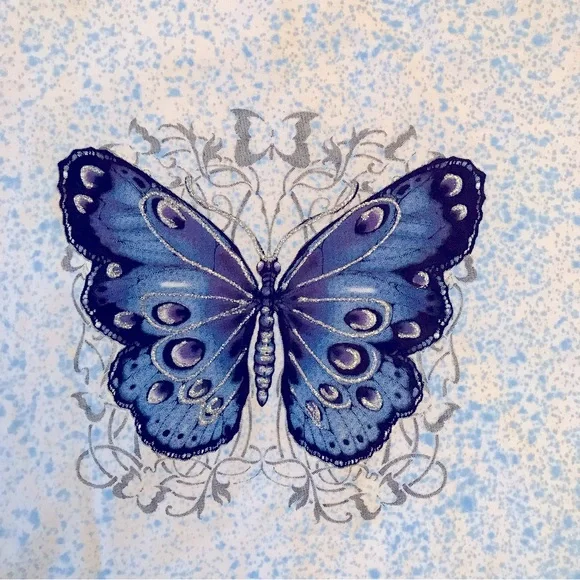 Vintage y2k Embellished Crewneck Sweatshirt Adult Size XL Blue White Butterfly - Picture 2 of 9